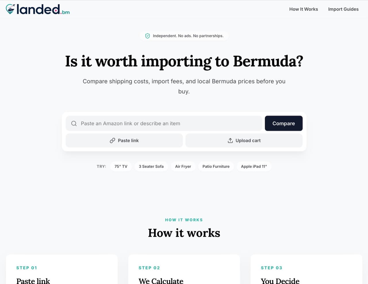 Landed.bm import decision engine homepage screenshot